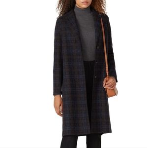 Harris Wharf London Navy Plaid Long Wool Coat